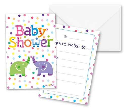 Pack of 8 Baby Shower Invites with Envelopes - Cute Elephant