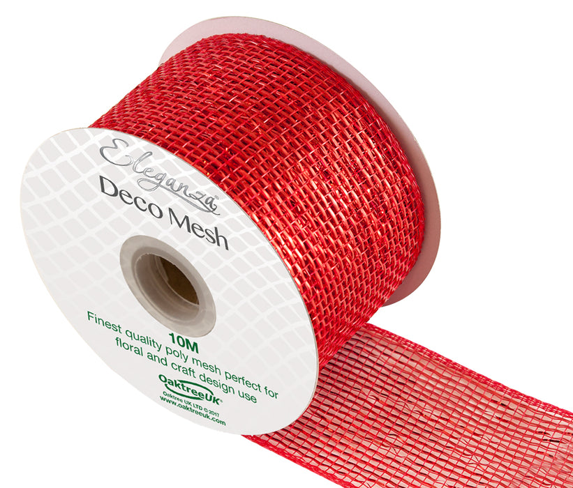 Deco Mesh Metallic Stripe 63mm x 10m - RedDeco Mesh Metallic Stripe 63mm x 10m - Red