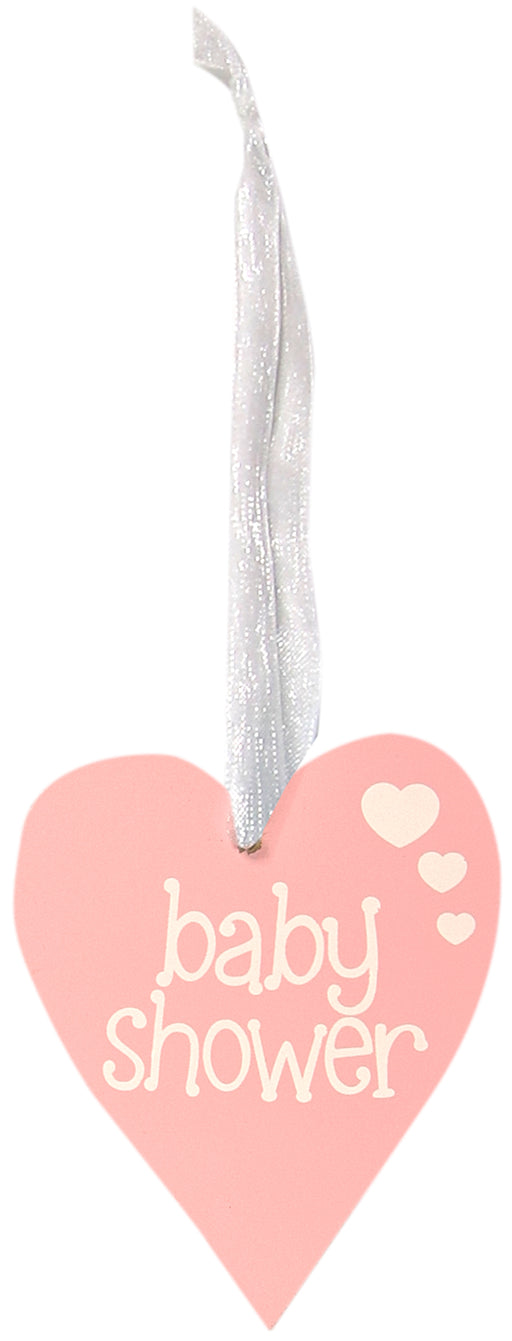 Wooden Hanging Heart 9 x 11cm - Pink - Baby Shower