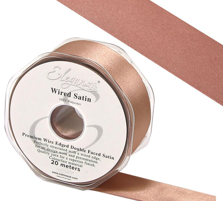 Wired Edge Premium Double Faced Satin 25mm x 20m Deep Rose Gold