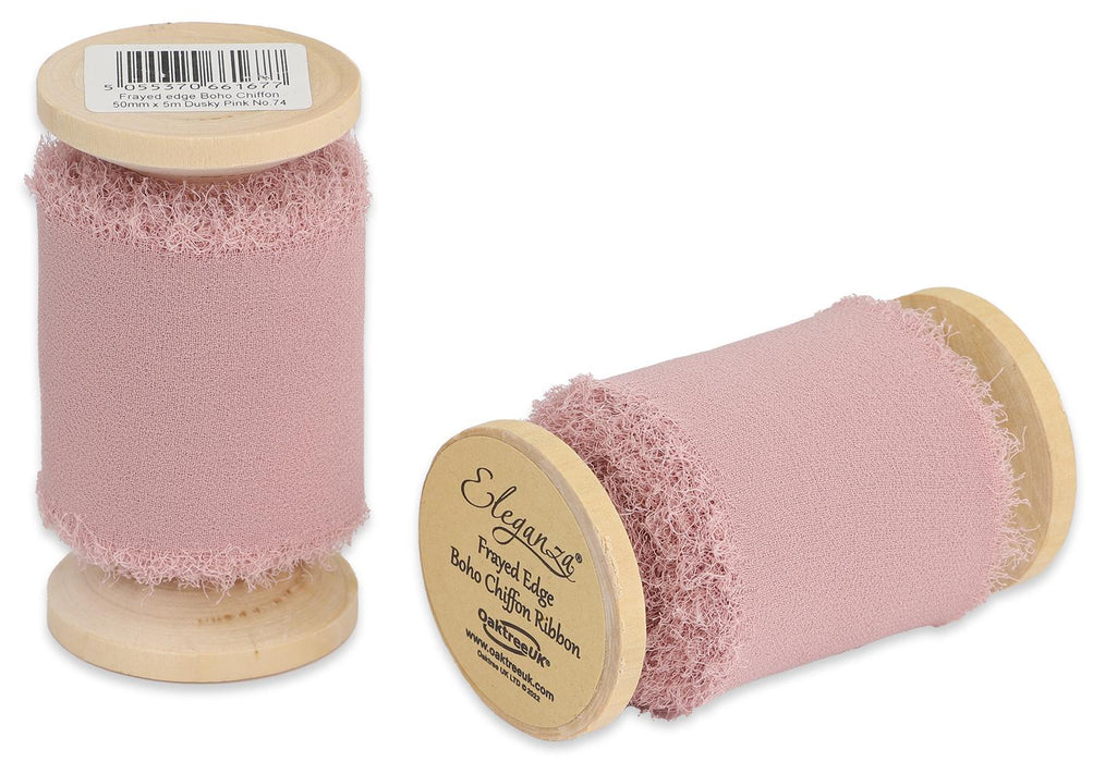 Single Reel of Frayed Edge Boho Chiffon Ribbon - 50mm x 5m - Dusky Pink
