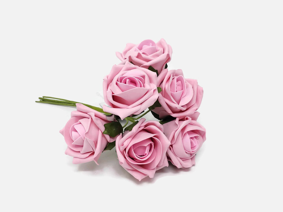 6 Head Foam Rose Bunch - Antique Pink