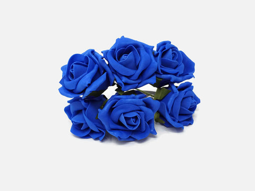 6 Head Foam Rose Bunch - Royal Blue