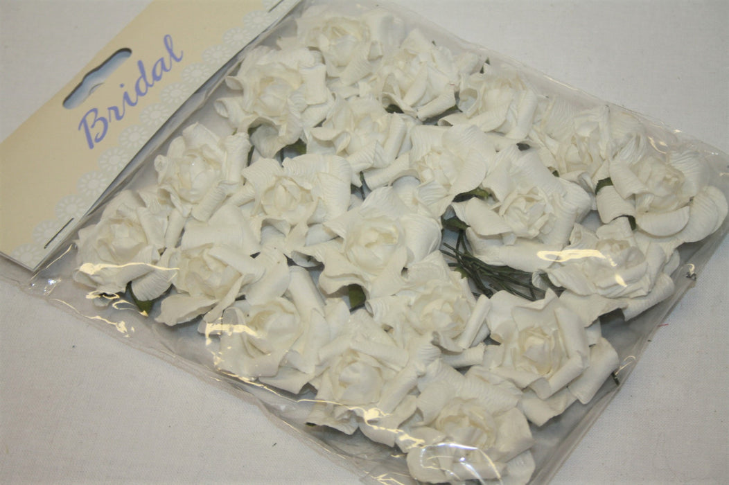 Small White Paper Rose Heads x 20