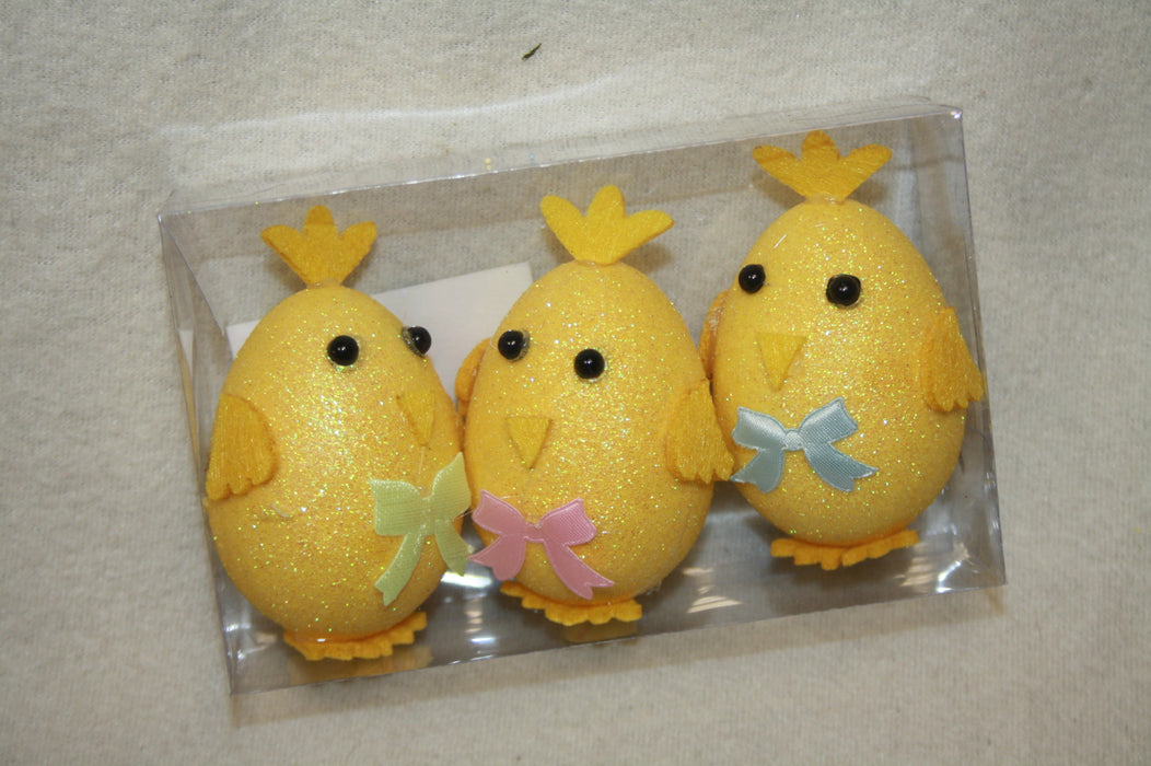 3 Yellow Glitter Egg Picks