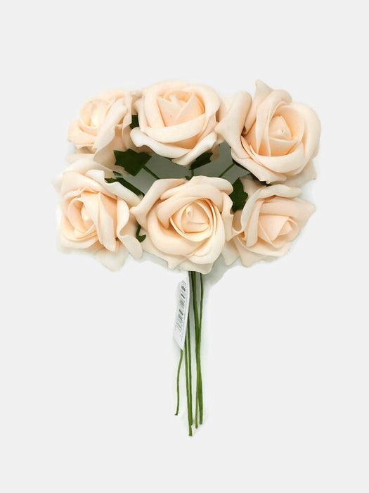 6 Head Foam Rose Bunch -  Peach