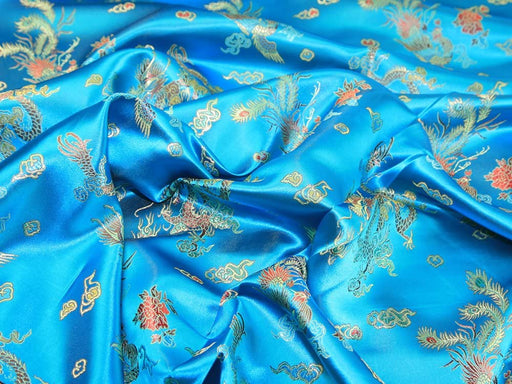 Turquoise Chinese Dragon Brocade Fabric 36" Width / 91.5cm, 1 Metre T145