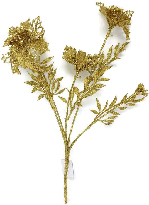 5 Head Glittered Poinsettia - Gold