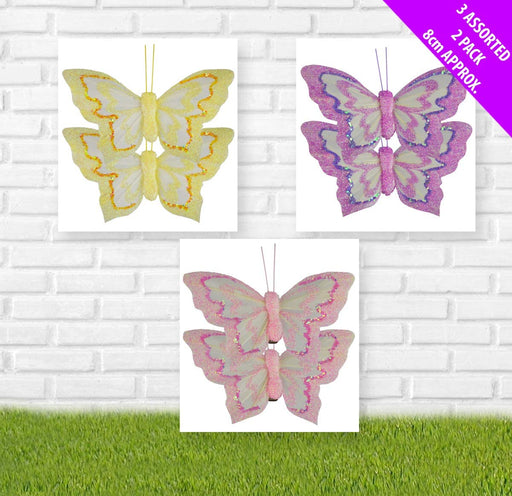 Random Colour - Pack of 2 Butterflies on Clips - 8cm size