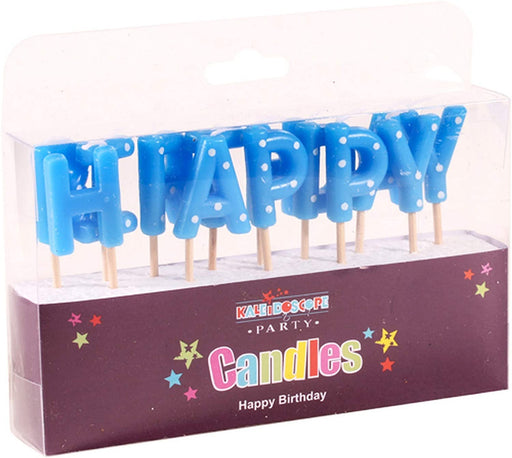 Spotty Blue Happy Birthday Candles