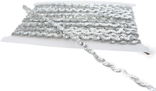 Flat Metallic Sequin Threaded Trim - Silver 5mm x 10m