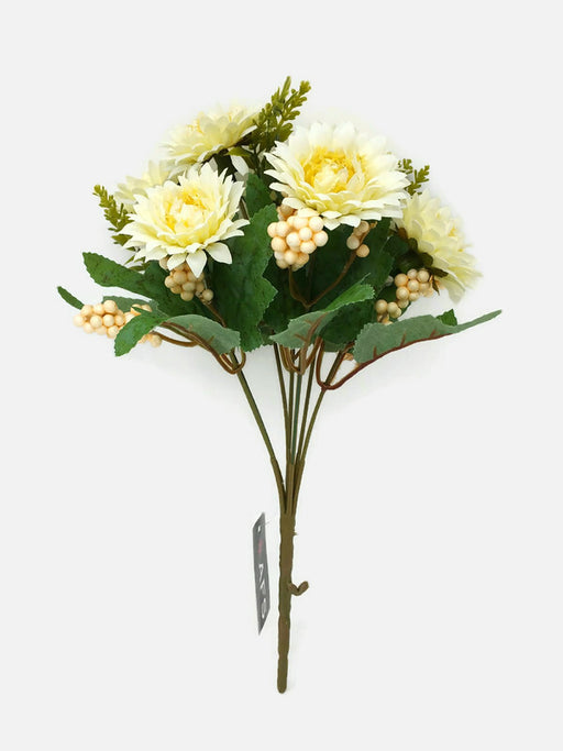 7 Stem Chrysanthemum & Seed Pod Bush x 28cm - Ivory