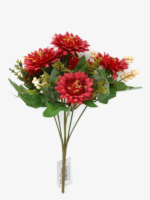 7 Stem Chrysanthemum & Seed Pod Bush x 28cm - Red