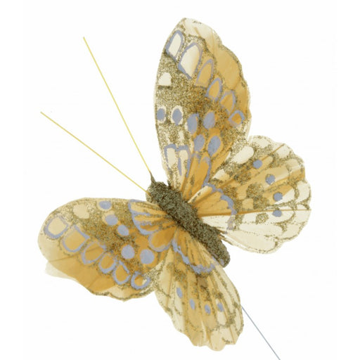 7cm Gold Glittered Wired Butterflies , 12 Per box