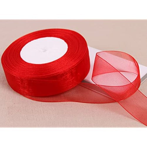 Red 25mm Woven Edge Organza Ribbon 25m