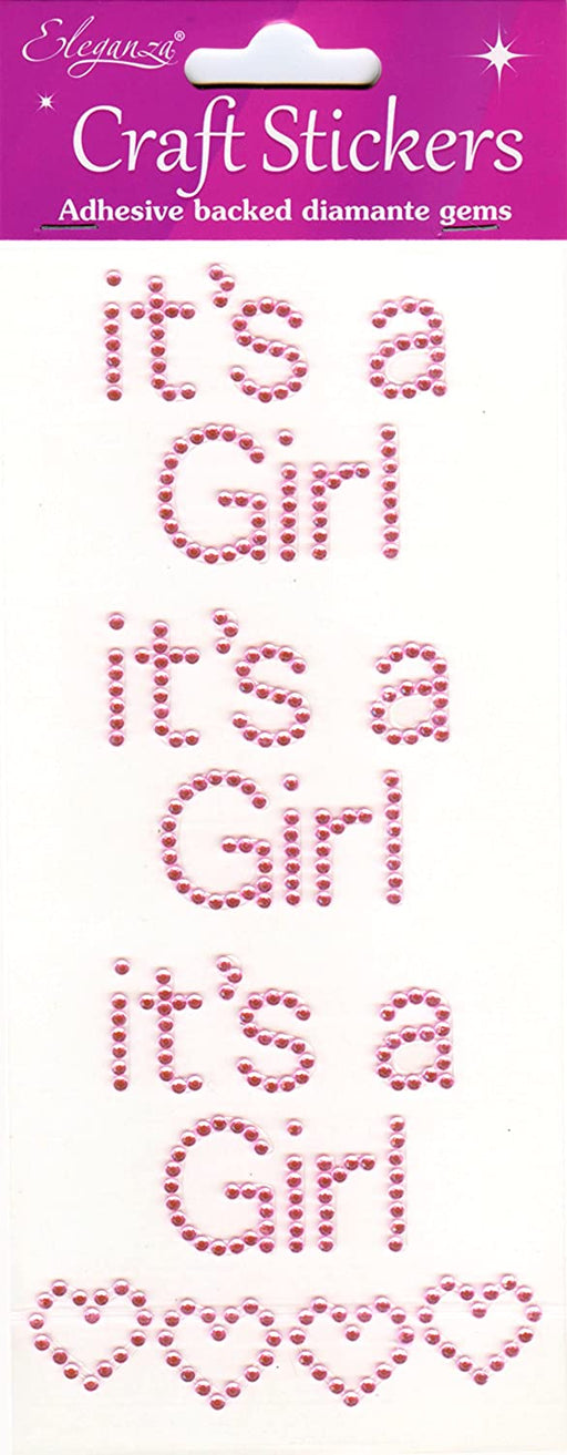 It's a Girl Craft Stickers Pink Diamante 20mm