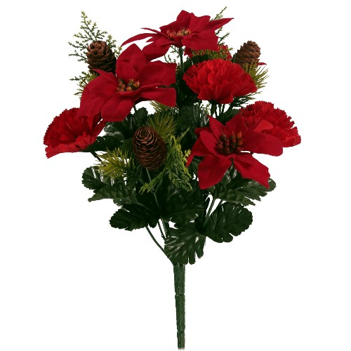 Red Poinsettia Carnation & Pine Cone Bush x 38cm