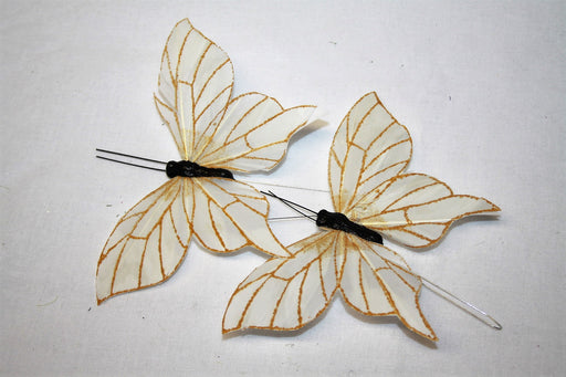 Cream & Gold Wired Butterflies x 2