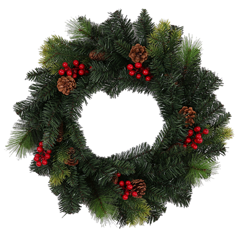 Green Pine Wreath With Cones & Berries x 56cm