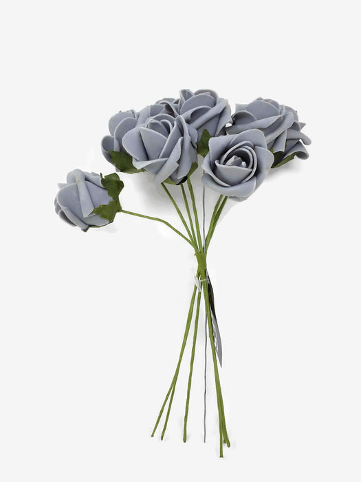 8 Head Foam Rose Bud Bunch - Grey