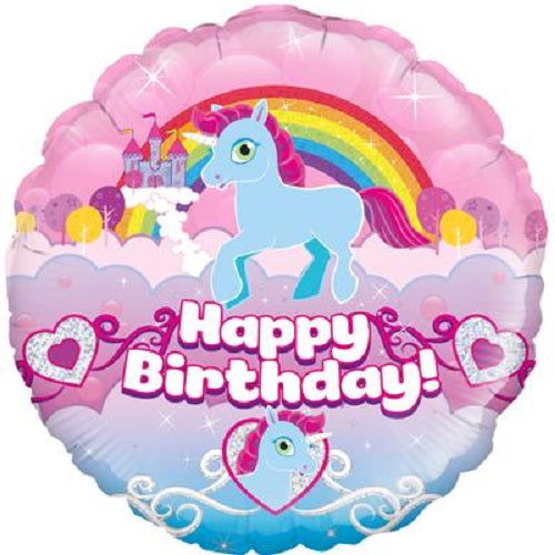18" Foil Holographic Balloon - Unicorn Rainbow Birthday