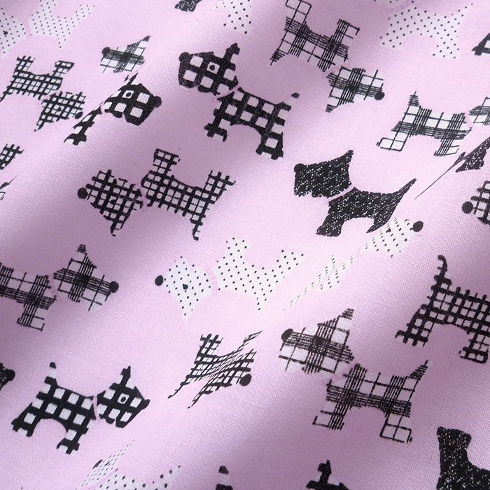 1m Polycotton Fabric Scottie Dogs on Pink Background 110cm Width PS9