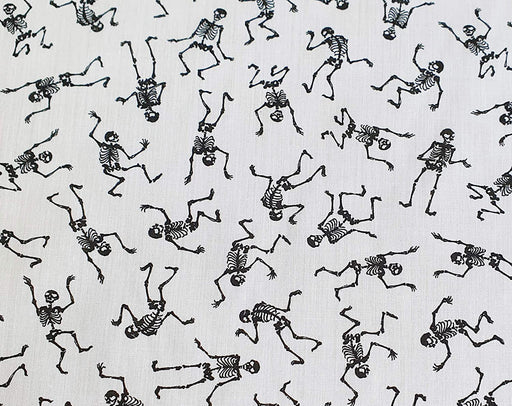 Polycotton Black Skeletons on White Background Fabric - 45" Width - 1 Metre T241