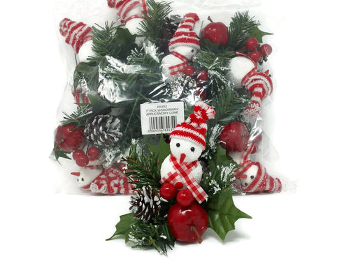 Christmas Snowman & Apple Pine Pick  x 18cm - Pack of 12