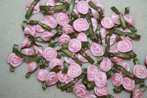 satin pink  ribbon rose 100pcs