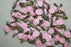 satin pink  ribbon rose 100pcs
