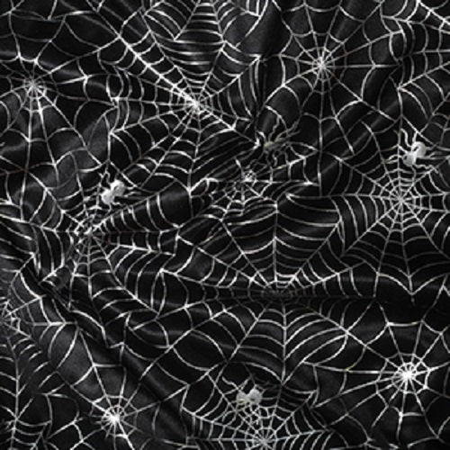 Halloween Black Polyester Fabric with Choice of Silver Foil Pattern x 150cm