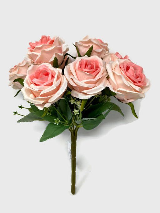 9 Head Rose & Blossom Bush x 31cm - Pink