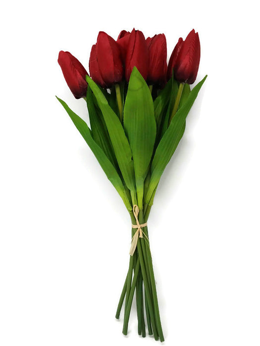 9 Head Tulip Bush x 38cm - Red