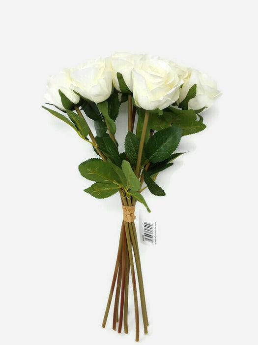 9 Head Rose Bunch x 40cm - White