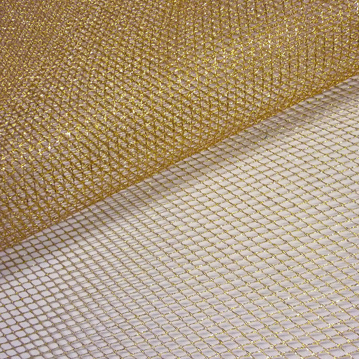 1 Metre Metallic Glitter Flare Free Dress Net Fabric x 132cm - Gold