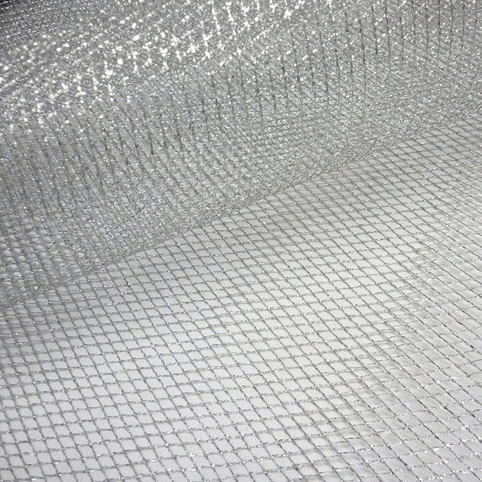 1 metre Metallic Glitter Flare Free Dress Net Fabric x 132cm - Silver