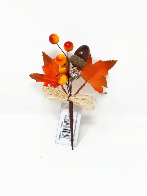 Acorn Maple Leaf With Raffia Bow Pick x 16cm