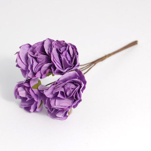 Paper Rose - 18mm Heads - 6 Stems - Lavender