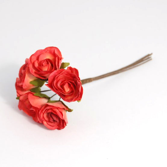 Paper Rose - 18mm Heads - 6 Stems - Peach