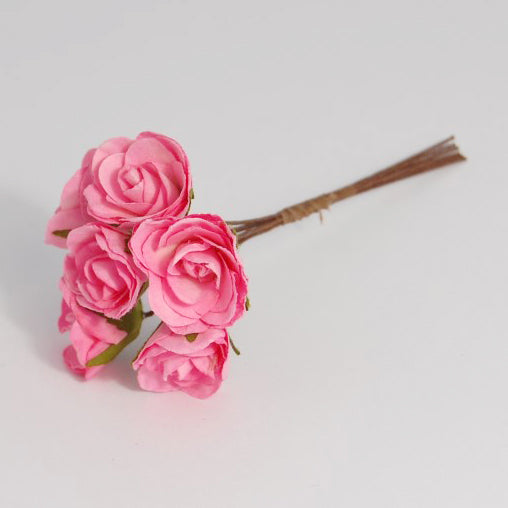 Paper Rose - 18mm Heads - 6 Stems - Pink