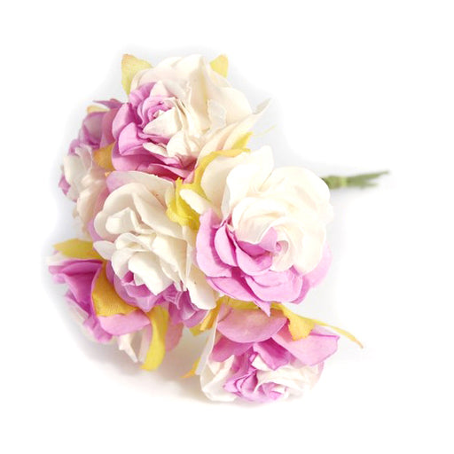 32mm Paper Ruffle Rose - Lilac/White -  6 Bunches of 6 Stems