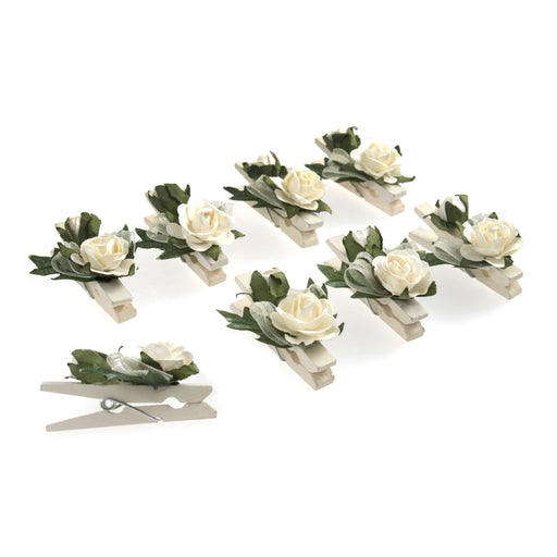 8 Ivory Paper Rose Pegs