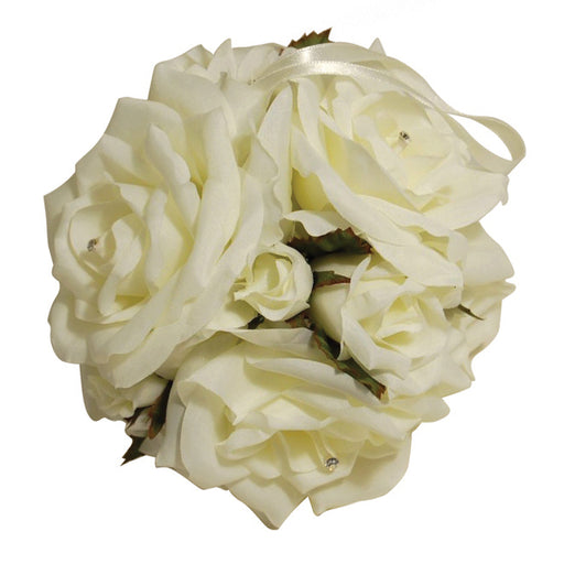 Hanging Flower Ball Rose Bud with Ribbon Pomander Ivory