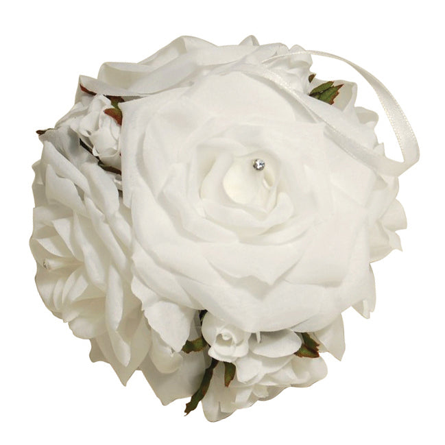 Hanging Flower Ball Rose Bud with Ribbon Pomander White