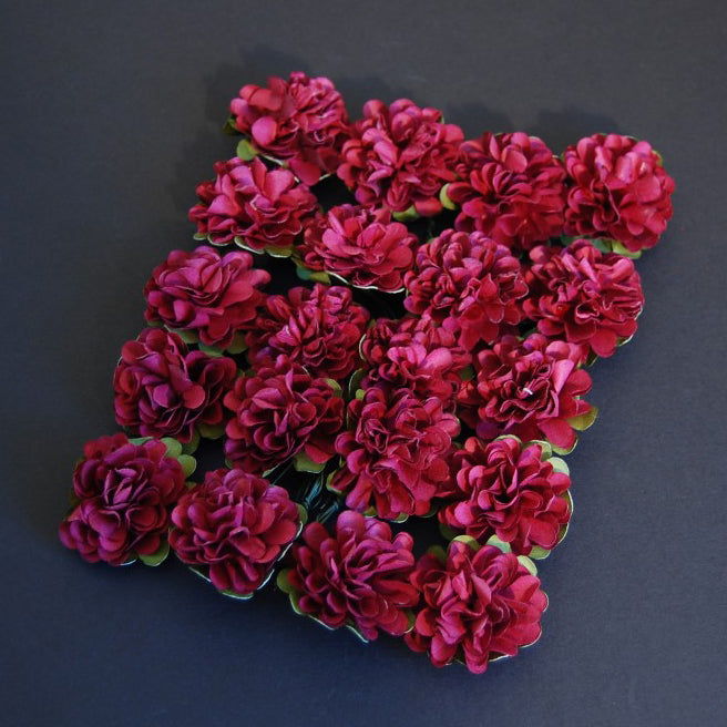 20 Paper Miniature Wired Burgundy Flower Heads x 3.4cm