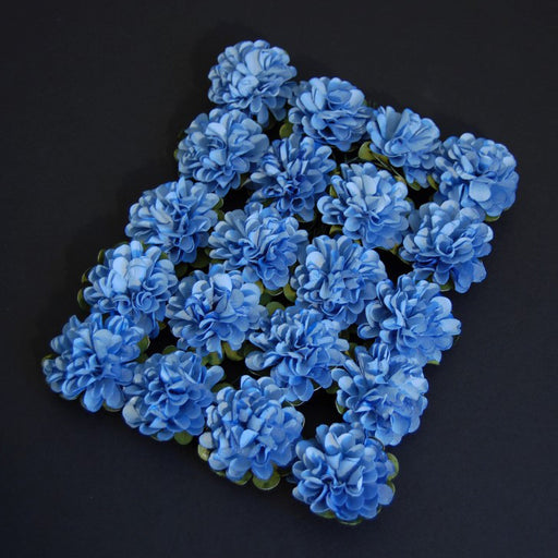 20 Paper Miniature Wired Blue Flower Heads x 3.4cm