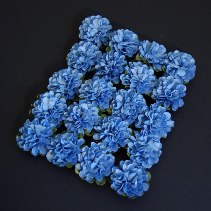 20 Paper Miniature Wired Blue Flower Heads x 3.4cm