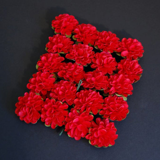 20 Paper Miniature Wired Red Flower Heads x 3.4cm