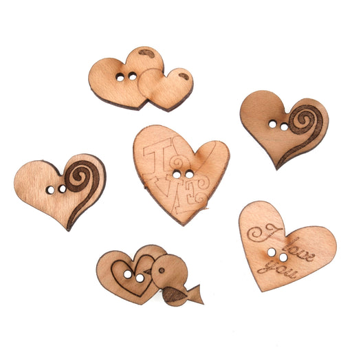 Novelty Wooden Buttons Pack of 6 - Love