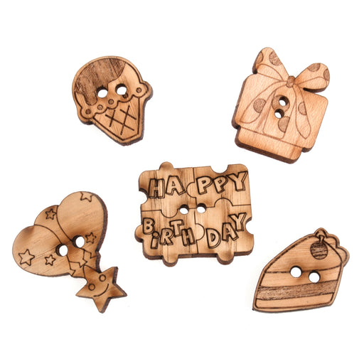 Novelty Wooden Buttons Pack of 5 - Birthday